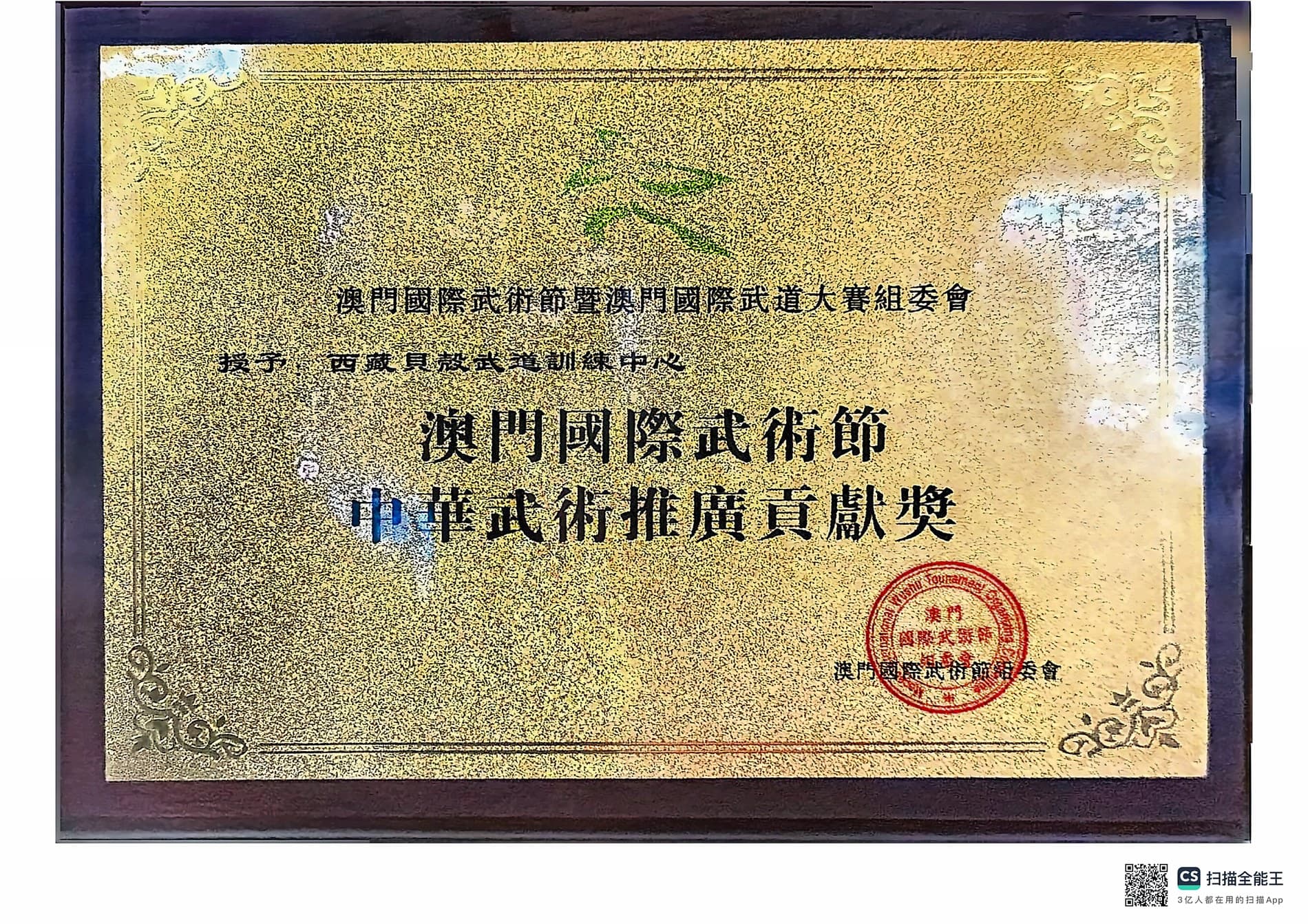 澳门国际武术节中华武术推广贡献奖
